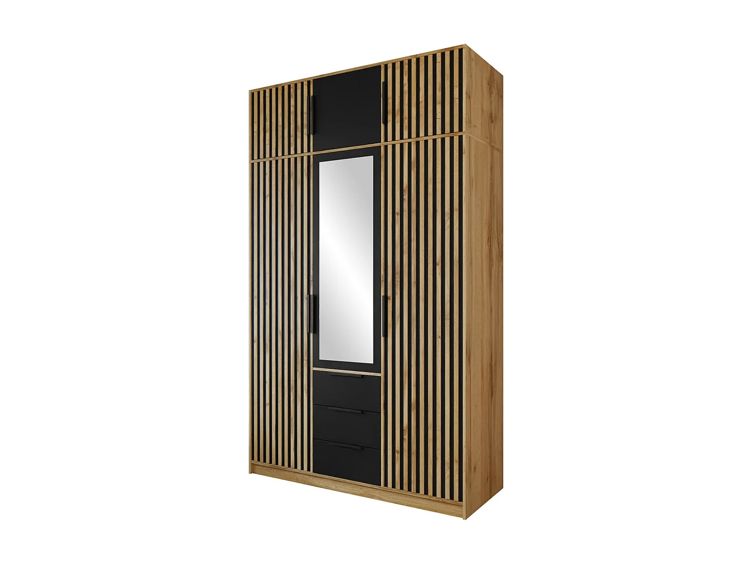 Armario Enolevo 106, Roble wotan|Negro, 200x150x58cm, Puertas de armario: Con bisagras
