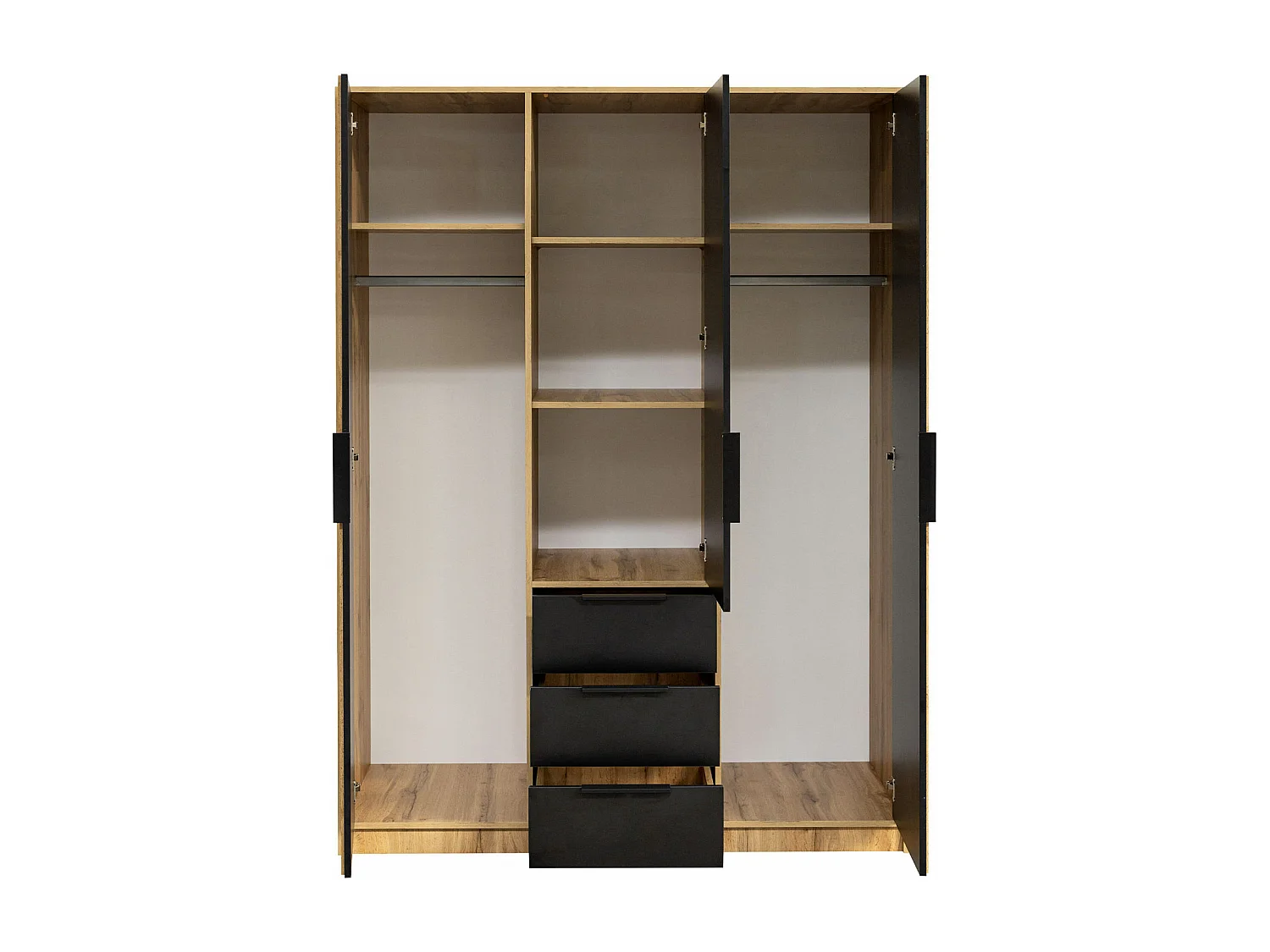 Armario Enolevo 106, Roble wotan|Negro, 200x150x58cm, Puertas de armario: Con bisagras