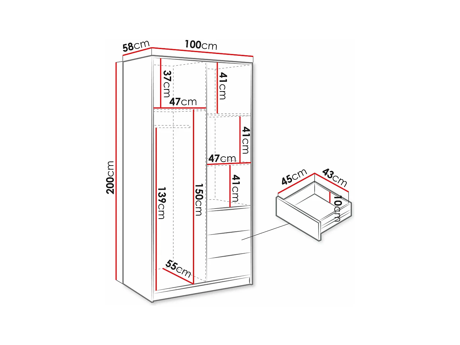 Armario Enolevo 104, Roble wotan|Negro, 200x100x58cm, Puertas de armario: Con bisagras