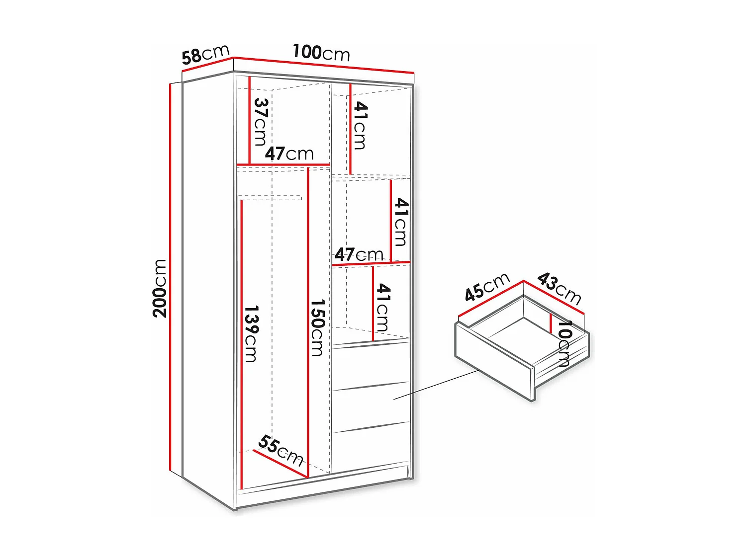Armario Enolevo 104, Roble wotan|Negro, 200x100x58cm, Puertas de armario: Con bisagras