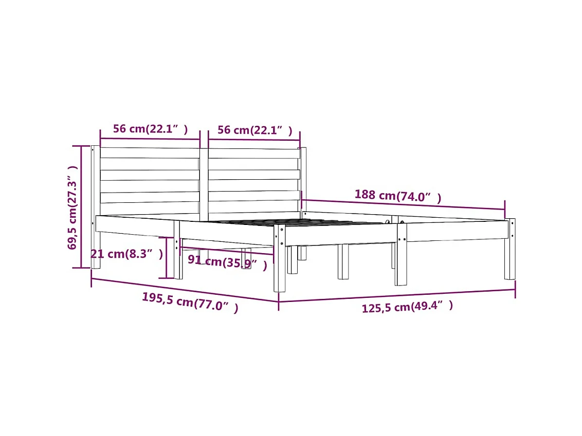 Giroletto in Legno Massello di Pino 120x190cm Small Double