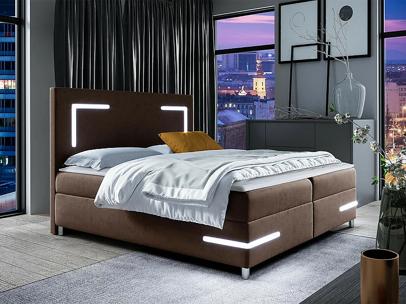 Cama continental Baltimore 173, Continental, Doble, Marrón, 200x200, Tapiz, Somieres,