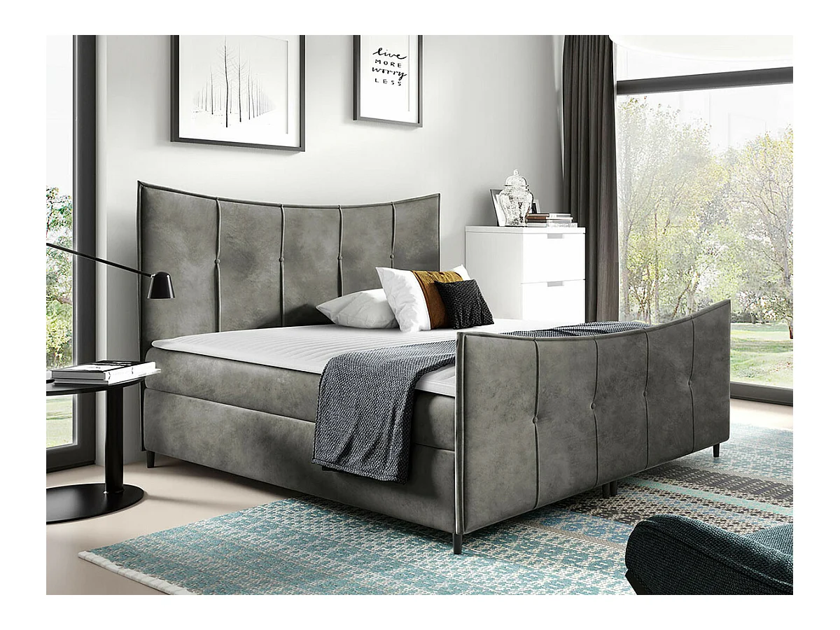Cama continental Baltimore 177, Casal, Cinzento, Tecido, 20x21x13cm
