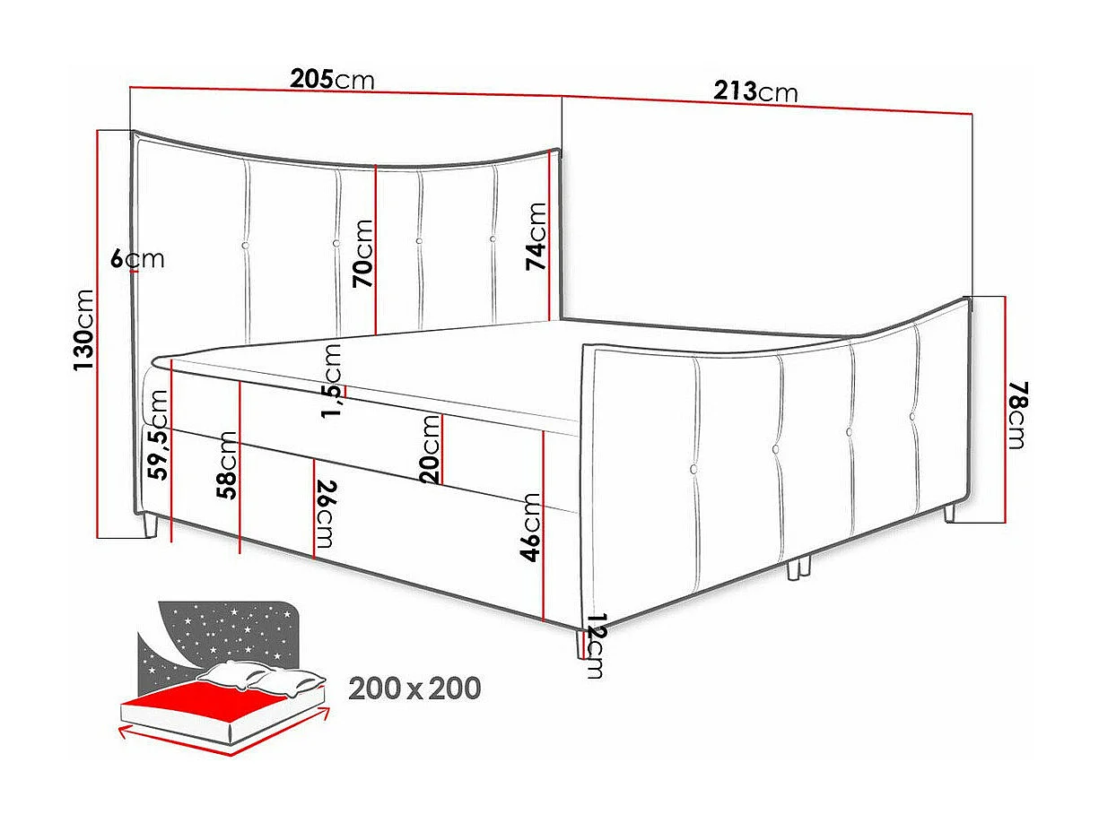Cama continental Baltimore 177, Casal, Cinzento, Tecido, 20x21x13cm
