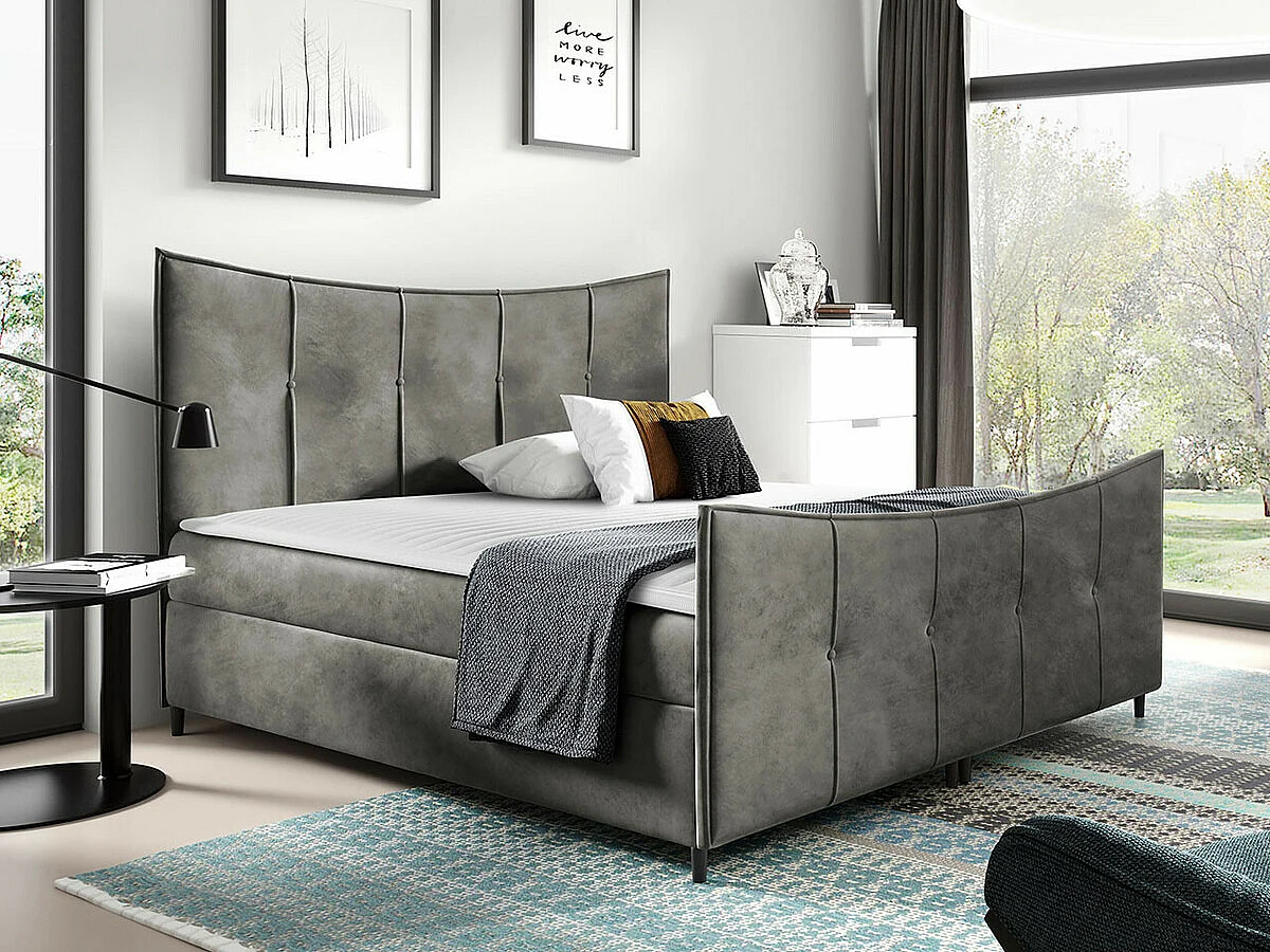 Lit continental Baltimore 177, Continental, Double, Gris, 200x200, Tapisserie, 200x213cm