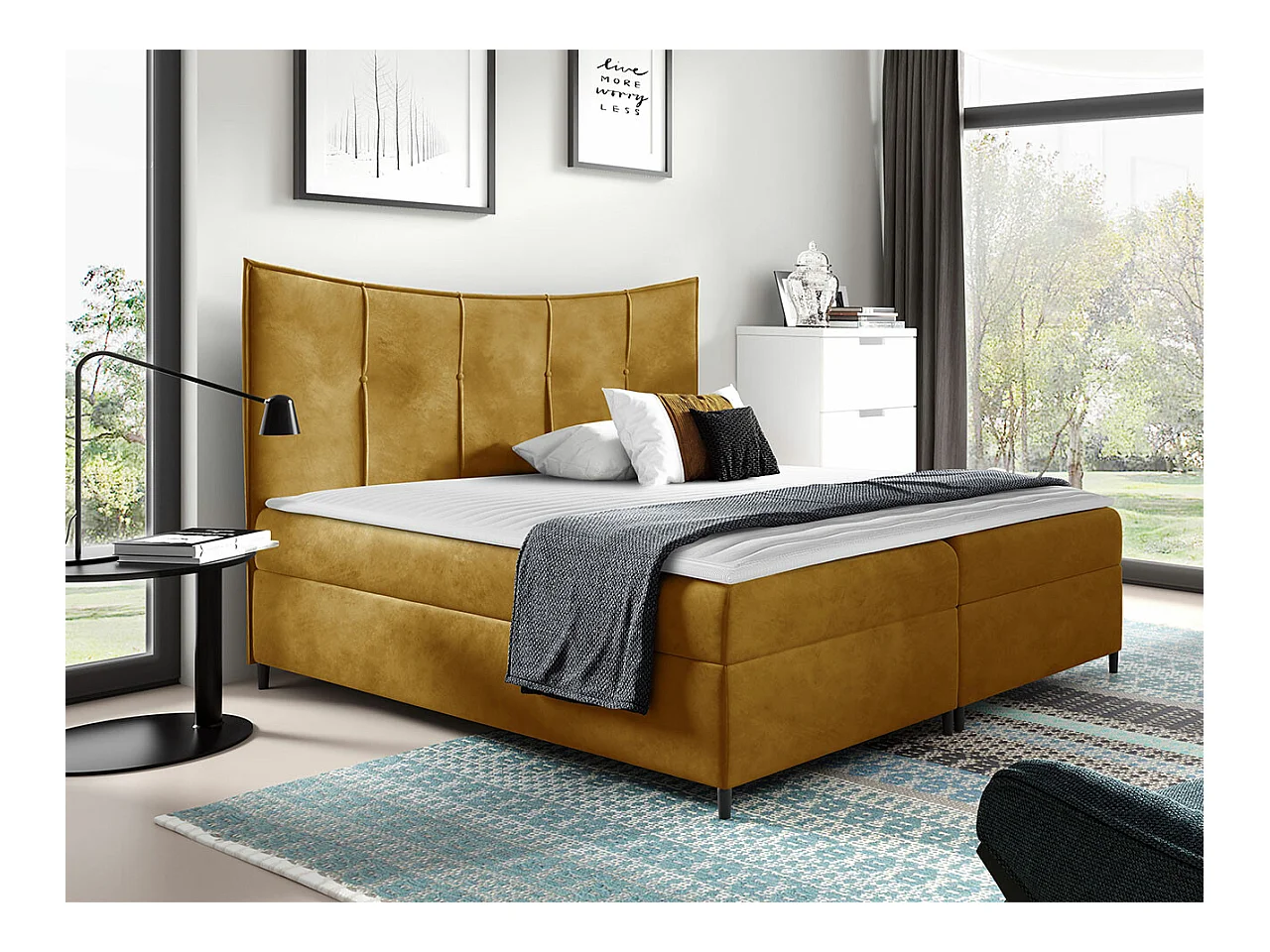 Cama continental Baltimore 178, Casal, Amarelo, Tecido, 20x21x13cm