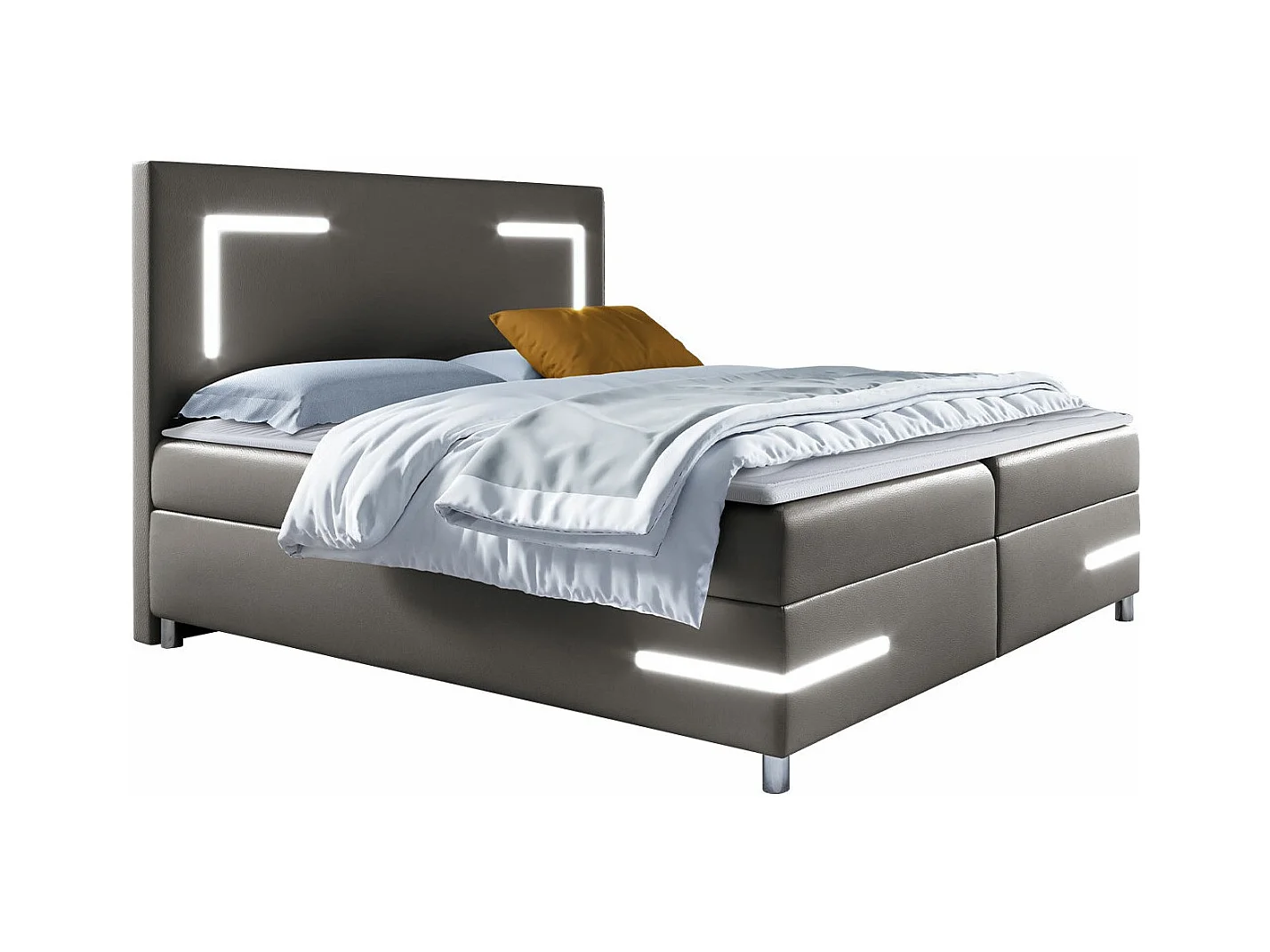 Cama continental Baltimore 173, Continental, Doble, Gris, 200x200, Cuero ecológico, 200cm