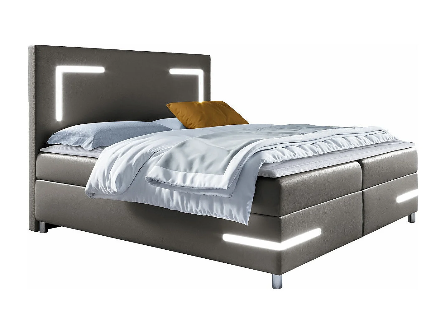 Cama continental Baltimore 173, Continental, Doble, Gris, 200x200, Cuero ecológico, 200cm