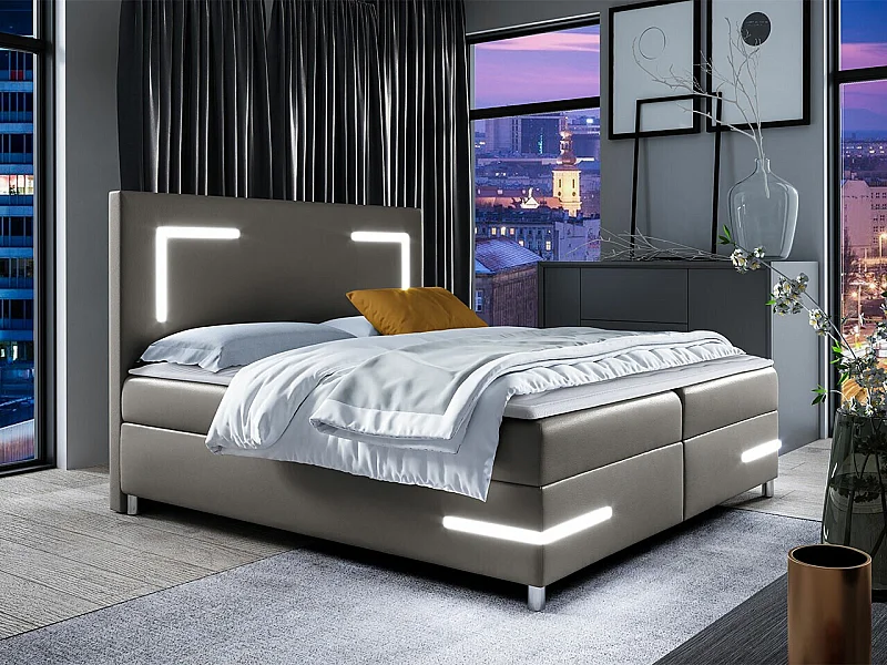 Cama continental Baltimore 173, Continental, Doble, Gris, 200x200, Cuero ecológico, 200cm