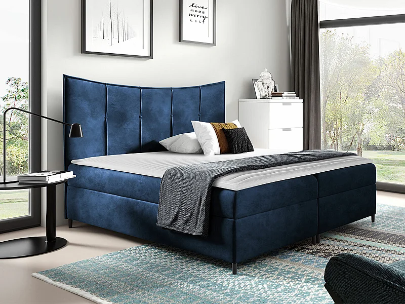 Cama continental Baltimore 178, Continental, Doble, Azul, 200x200, Tapiz, Somieres, 200cm