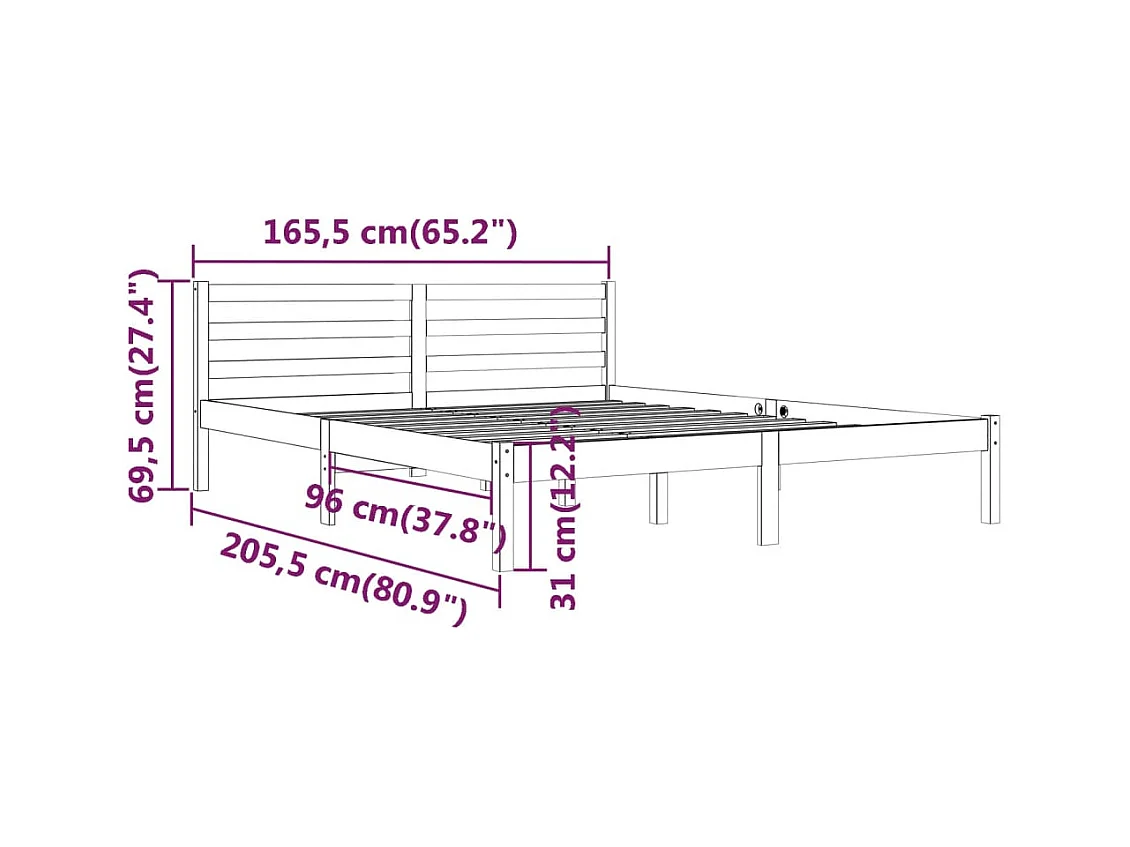 Cadre de lit sans matelas bois massif de pin 160x200 cm