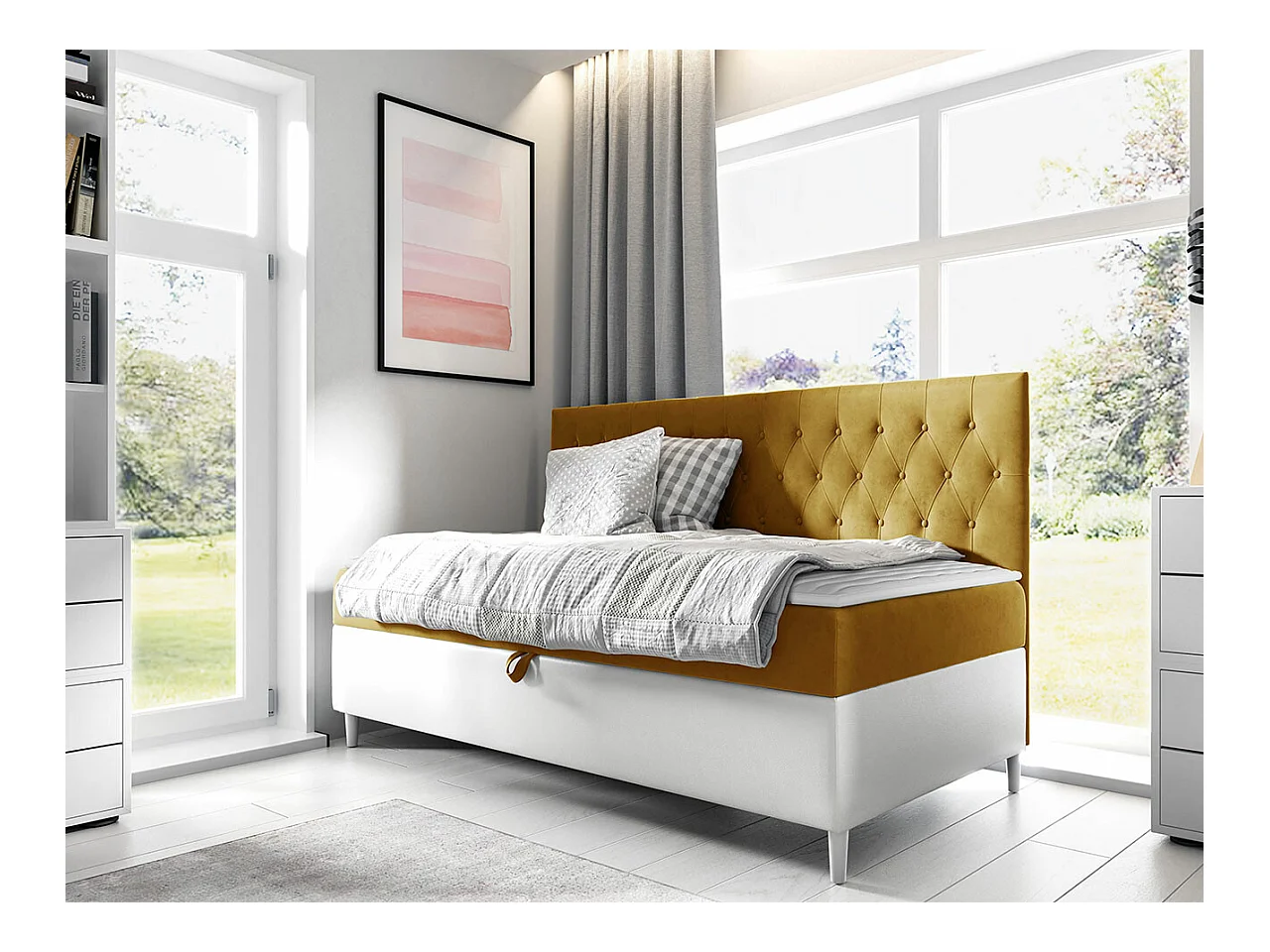 Cama continental Baltimore 166, Individuales, Continental, Amarillo, 80x200, Somieres,