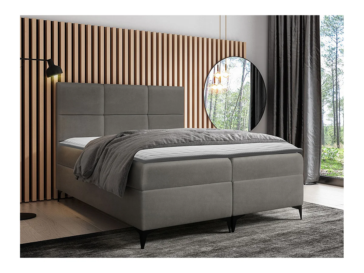 Cama continental Baltimore 133, Continental, Doble, Gris, 200x200, Tapiz, Somieres, 204cm