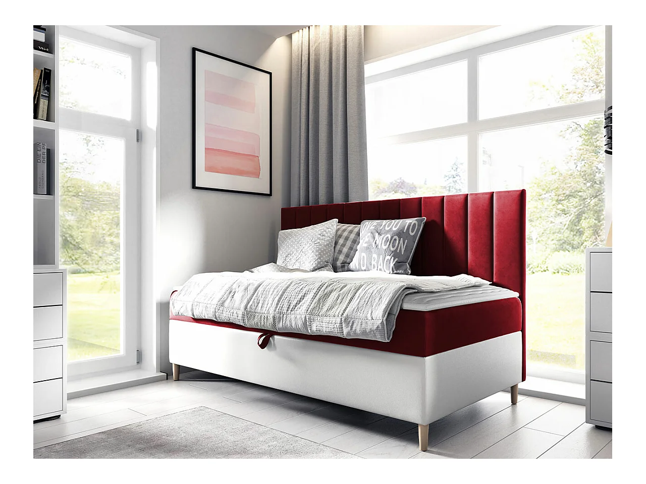 Cama continental Baltimore 165, Solteiro, Vermelho, Tecido, 10x21x12cm