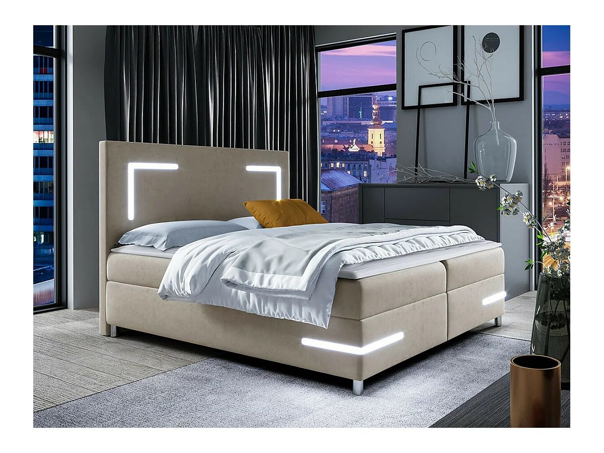 Cama continental Baltimore 173, Casal, Castanho claro, Tecido