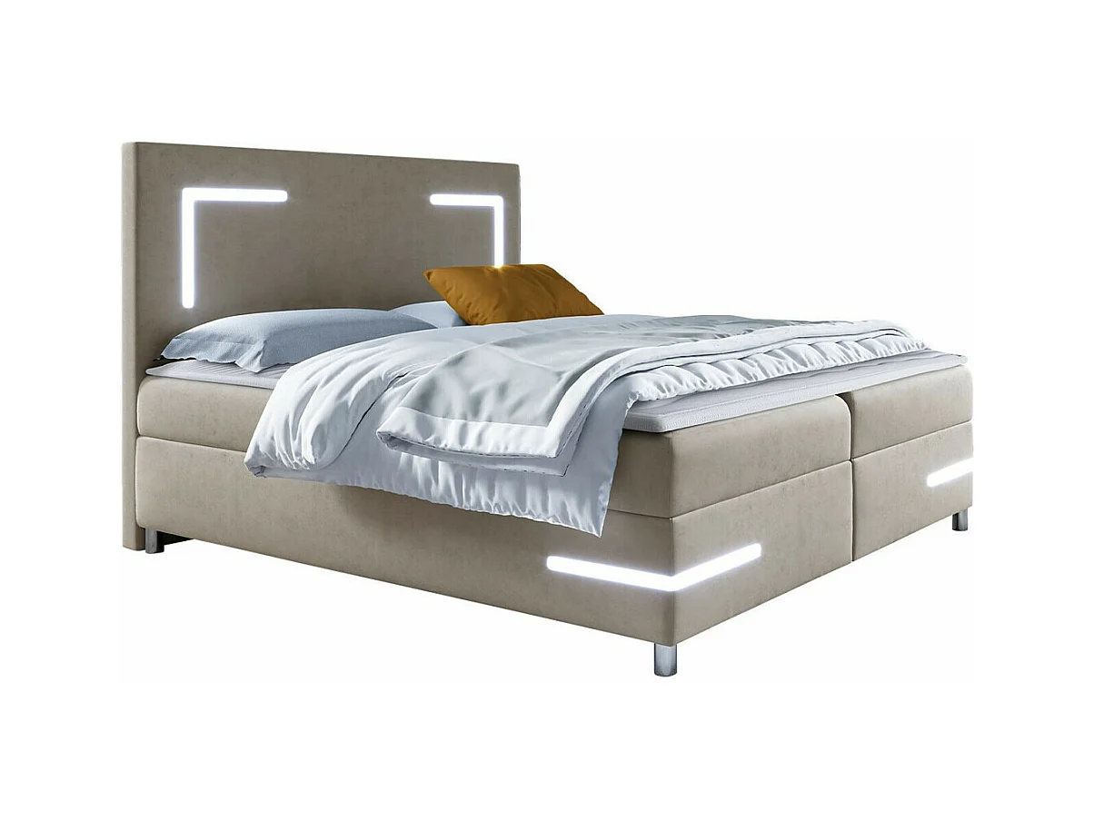 Cama continental Baltimore 173, Casal, Castanho claro, Tecido