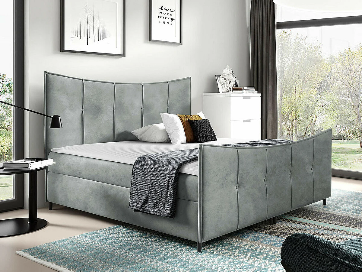 Cama continental Baltimore 177, Continental, Doble, Gris, 200x200, Tapiz, Somieres, 200cm