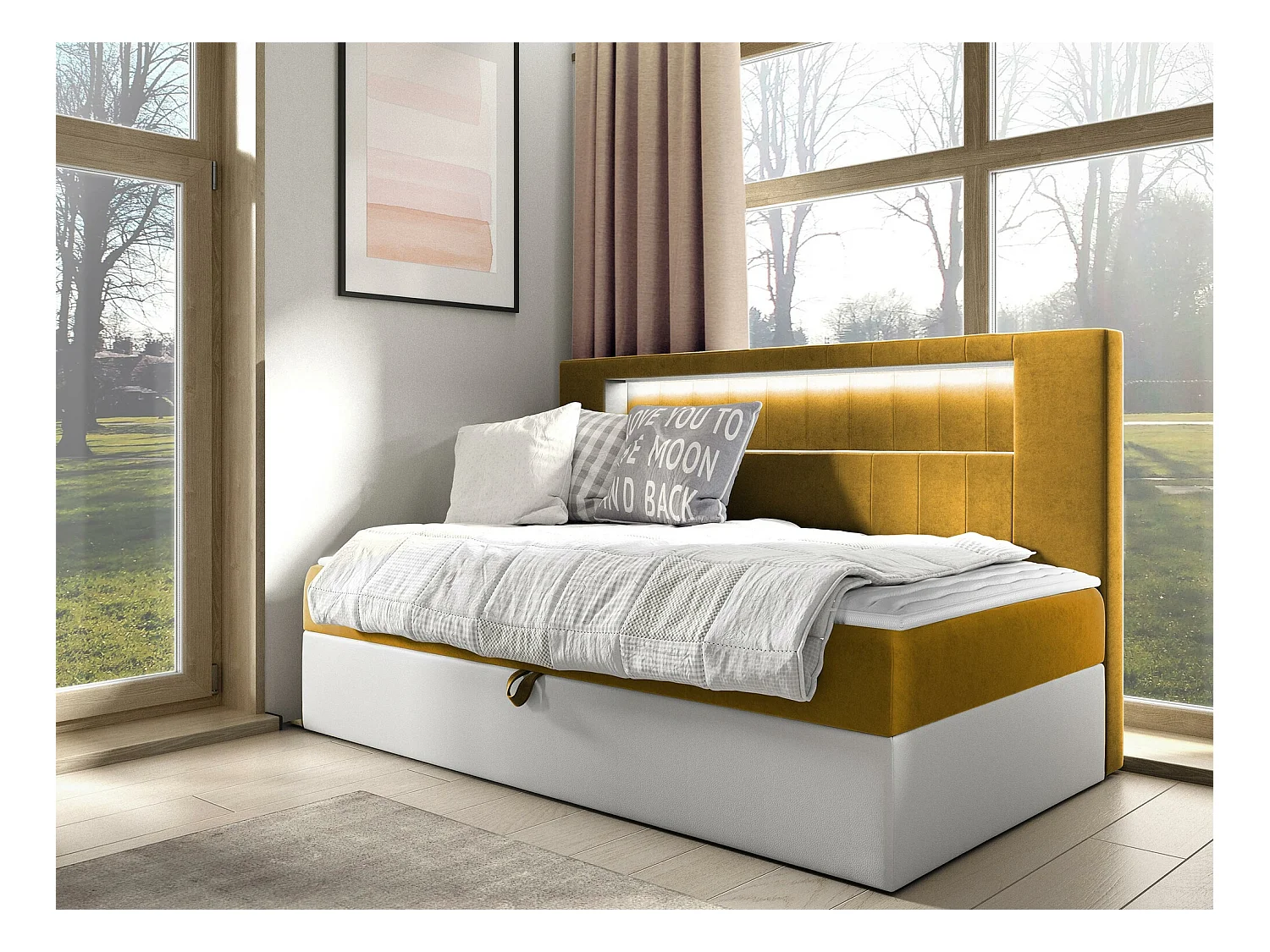 Cama continental Baltimore 168, Individuales, Continental, Amarillo, 80x200, Somieres,