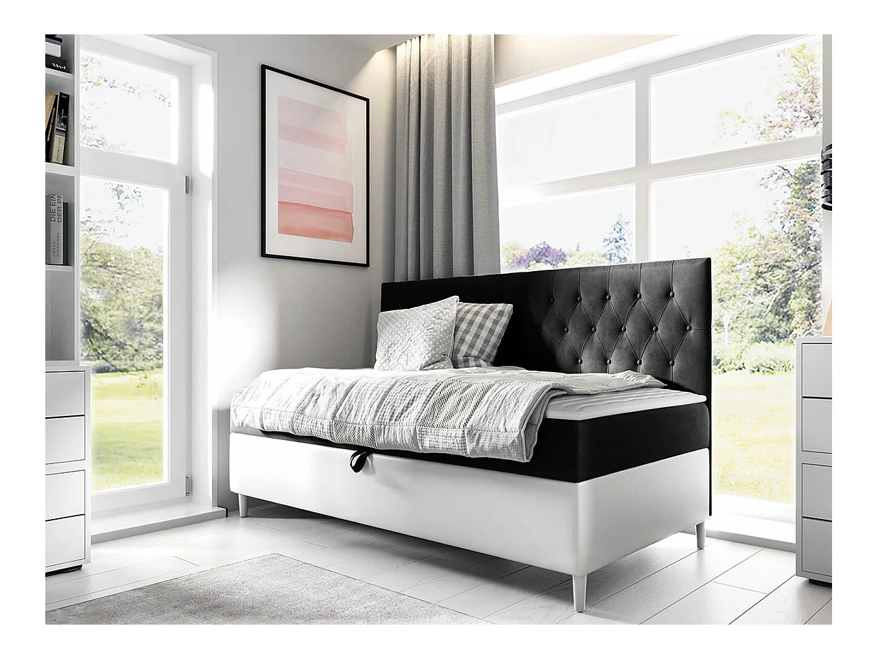 Cama continental Baltimore 166, Individuales, Continental, Gris, 90x200, Somieres, 98cm