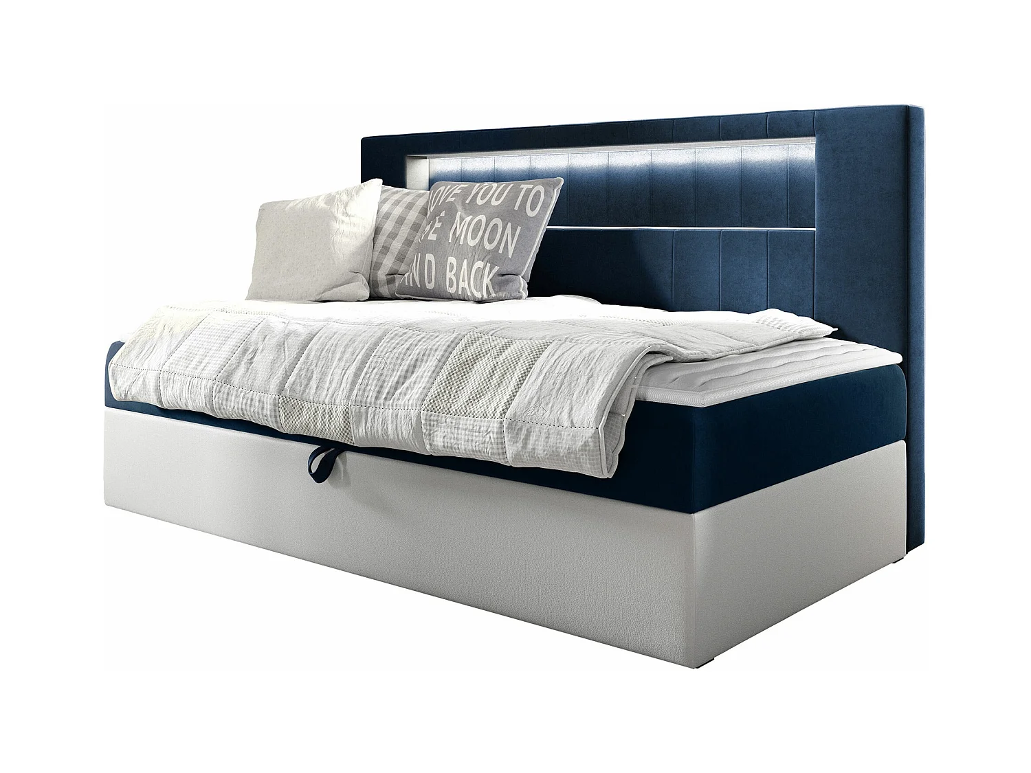Cama continental Baltimore 168, Solteiro, Azul, Couro Ecológico