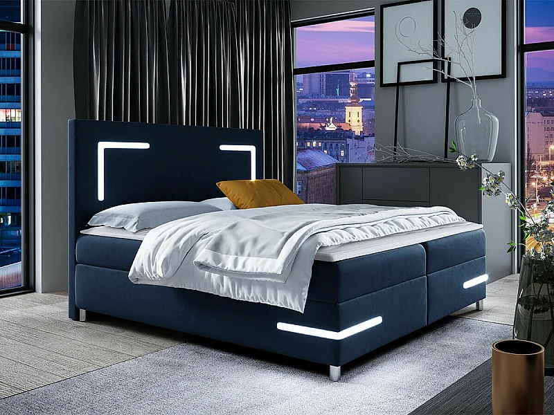 Cama continental Baltimore 173, Continental, Doble, Azul, 200x200, Tapiz, Somieres, 200cm