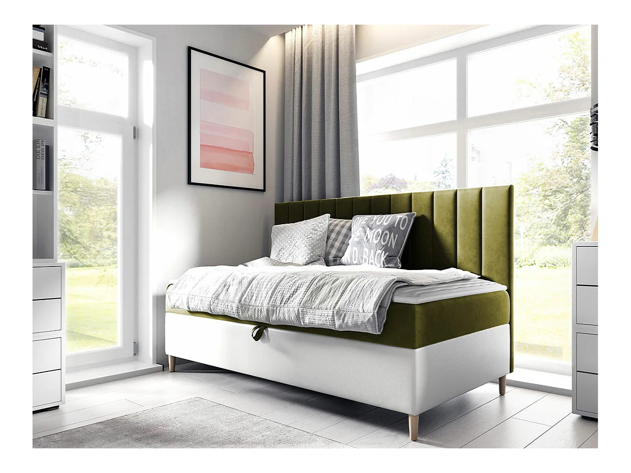 Cama continental Baltimore 165, Individuales, Continental, Verde, 90x200, Somieres, 98cm