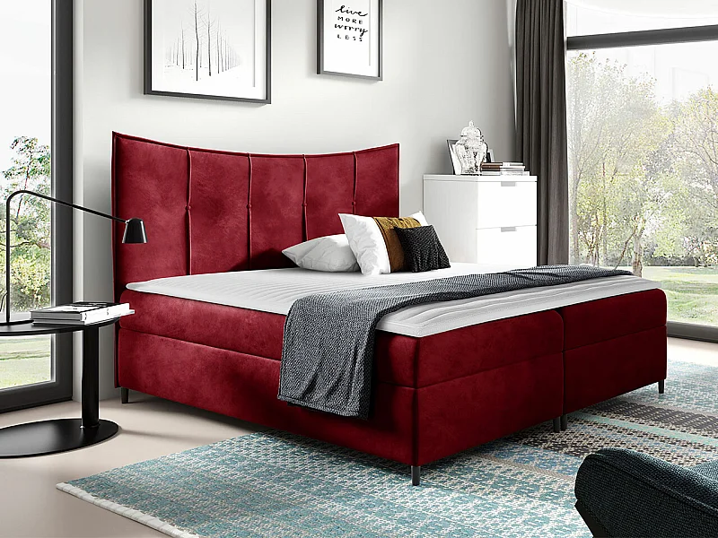 Lit continental Baltimore 178, Continental, Double, Rouge, 200x200, Tissu, Disponible,