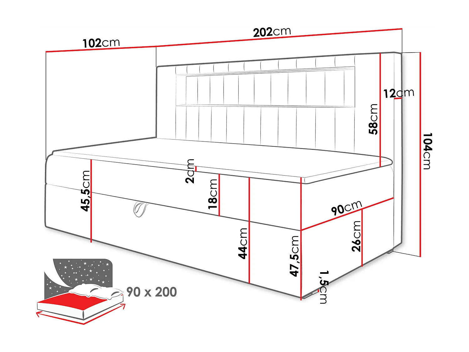 Cama continental Baltimore 168, Solteiro, Verde, Tecido, 10x20x10cm