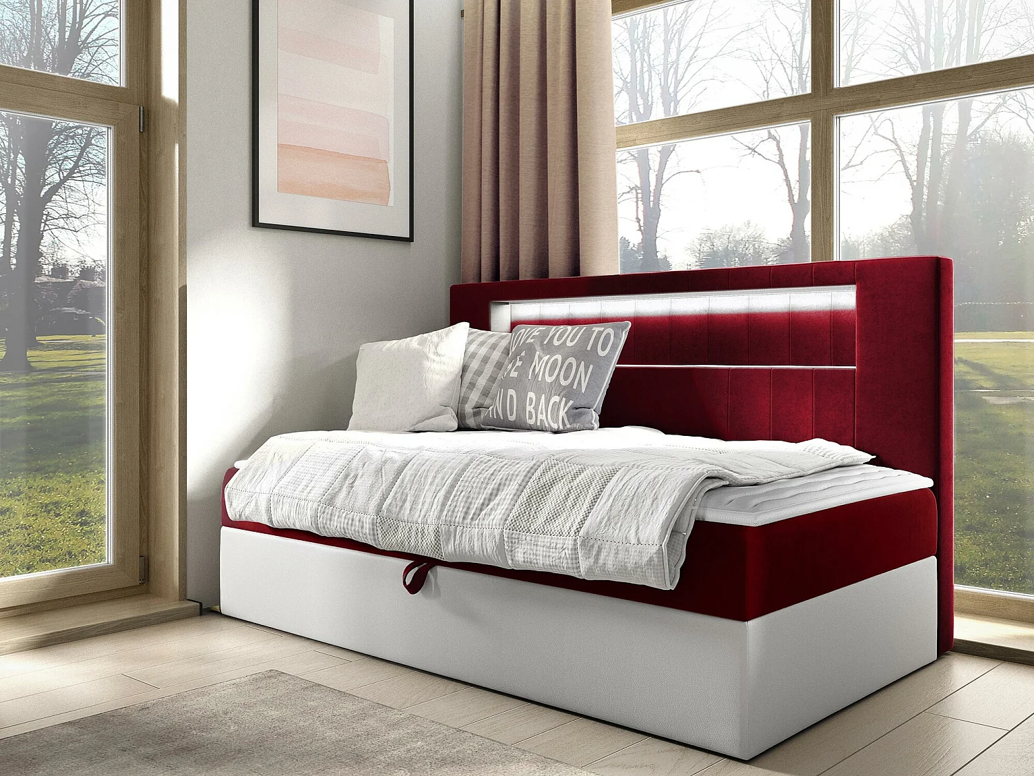 Cama continental Baltimore 168, Individuales, Continental, Rojo, 90x200, Somieres, 102cm