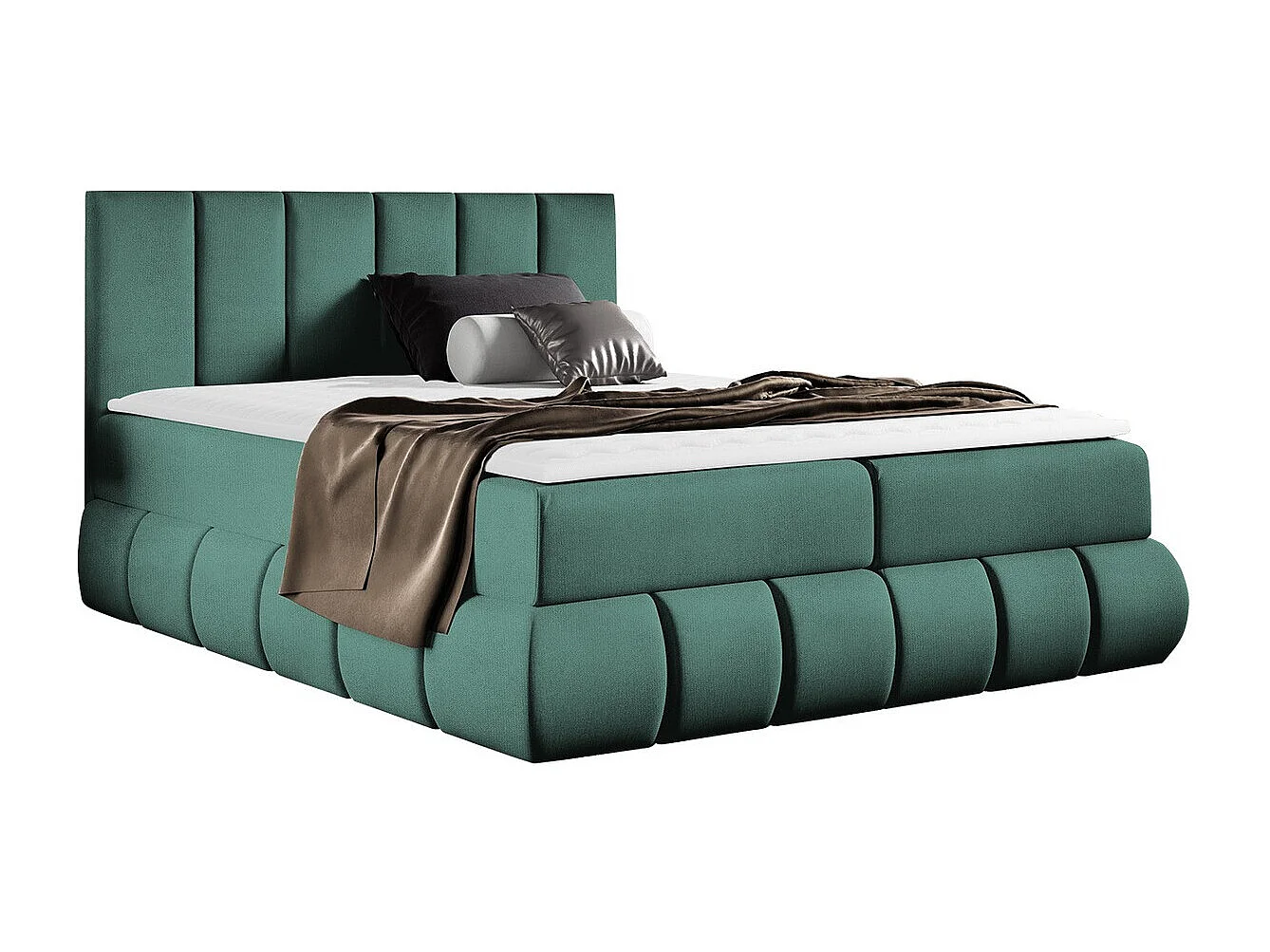 Lit continental Baltimore 152, Continental, Double, Vert, 200x200, Tissu, Disponible,