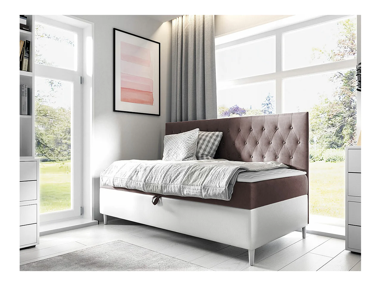 Cama continental Baltimore 166, Solteiro, Roxo, Couro Ecológico