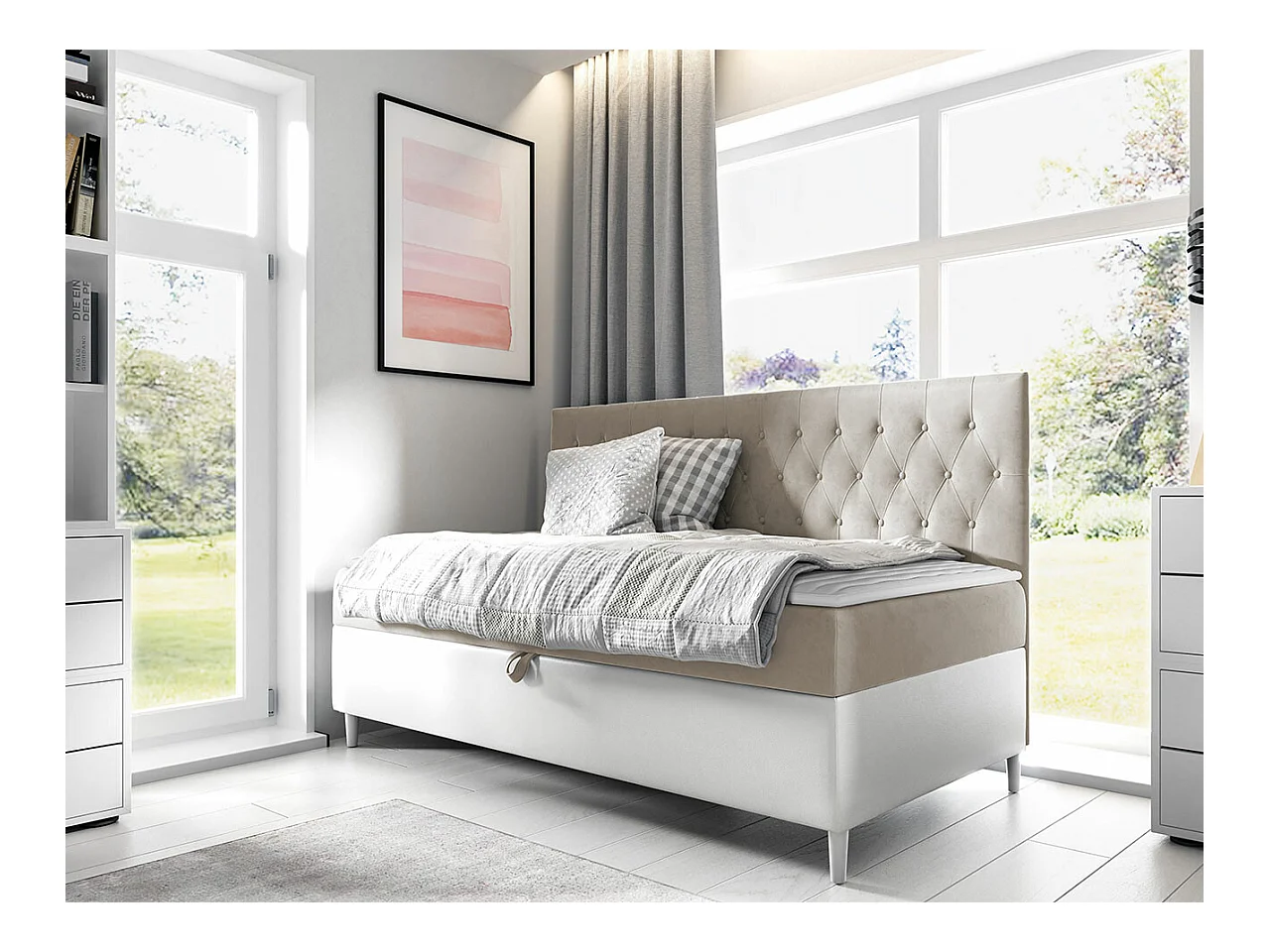 Cama continental Baltimore 166, Individuales, Continental, De color marrón claro, 90x200