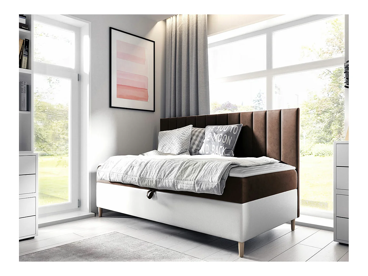Cama continental Baltimore 165, Individuales, Continental, Marrón, 80x200, Somieres, 88cm