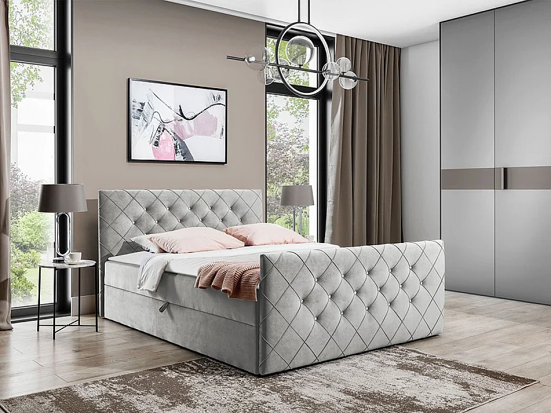 Cama continental Baltimore 158, Doble, Continental, Gris, 200x200, Tapiz, Somieres, 204cm