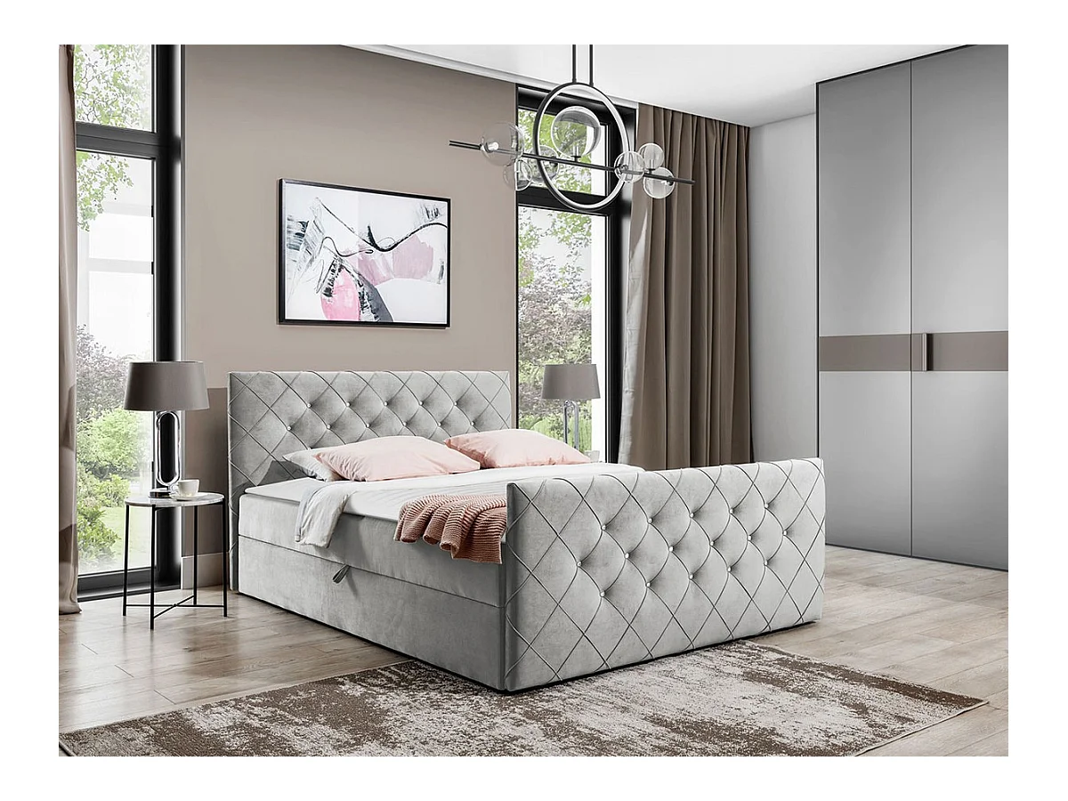 Cama continental Baltimore 158, Doble, Continental, Gris, 200x200, Tapiz, Somieres, 204cm