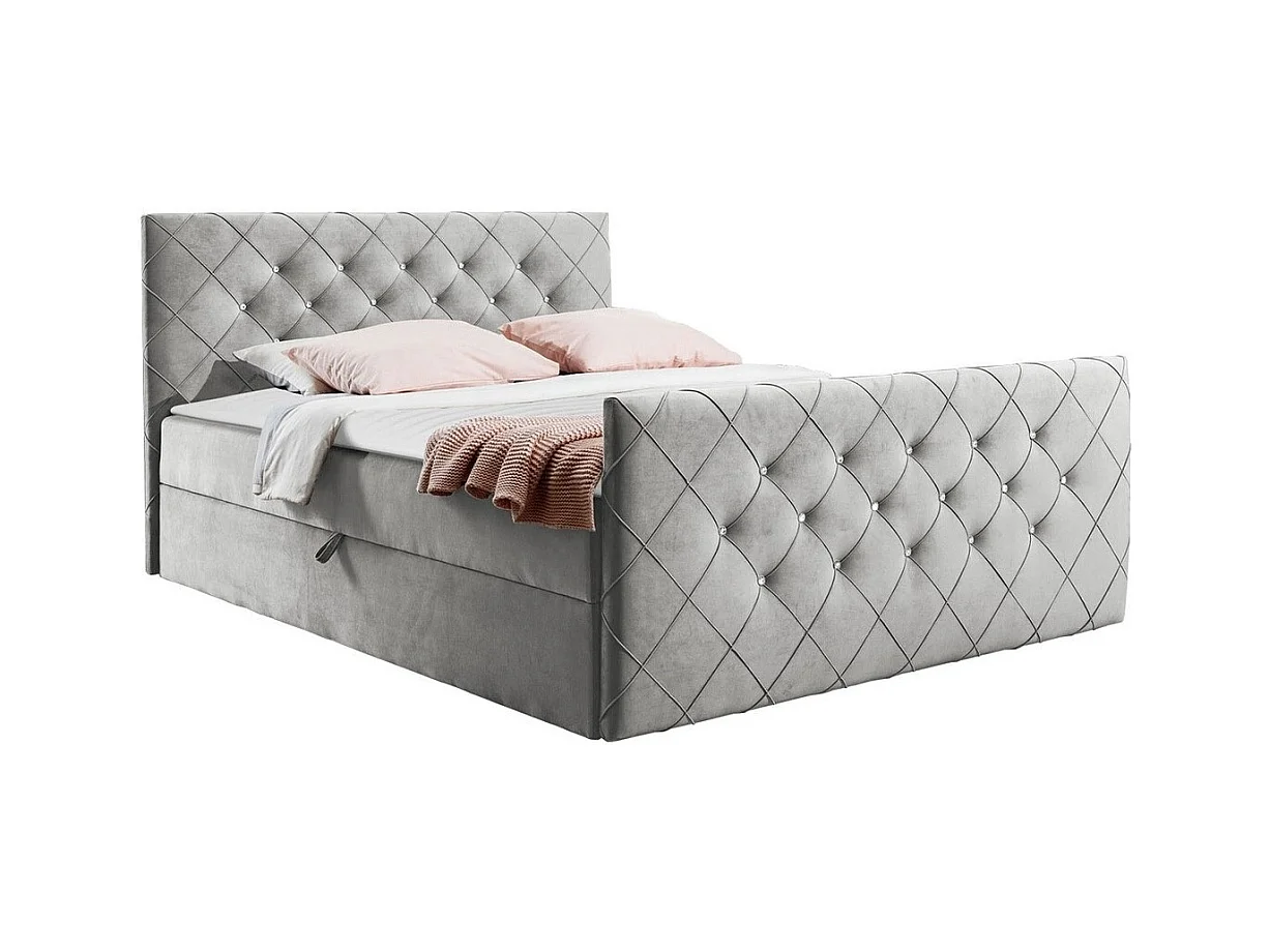 Cama continental Baltimore 158, Doble, Continental, Gris, 200x200, Tapiz, Somieres, 204cm