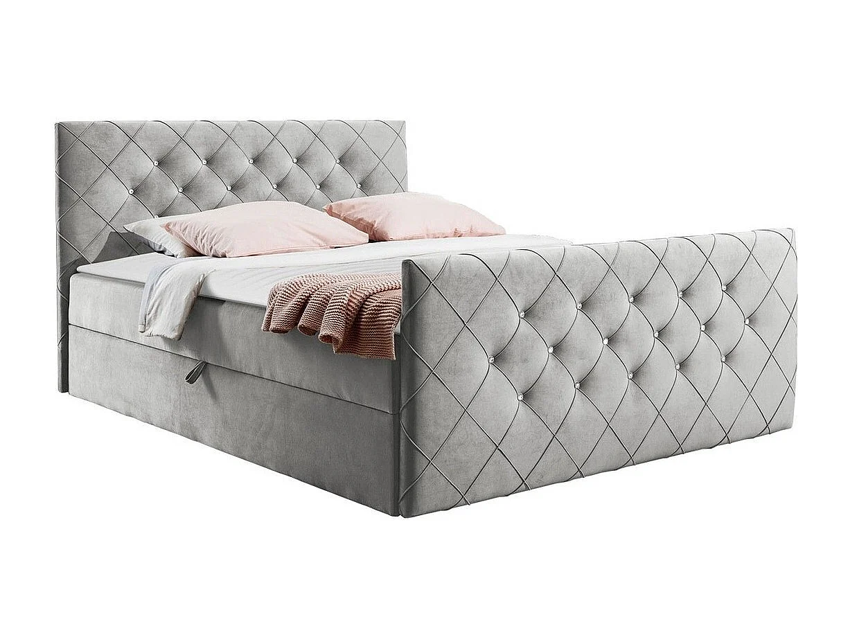 Cama continental Baltimore 158, Doble, Continental, Gris, 200x200, Tapiz, Somieres, 204cm
