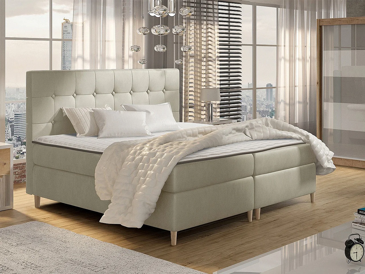 Cama continental Baltimore 130, Doble, Continental, De color marrón claro, 200x200, Tapiz