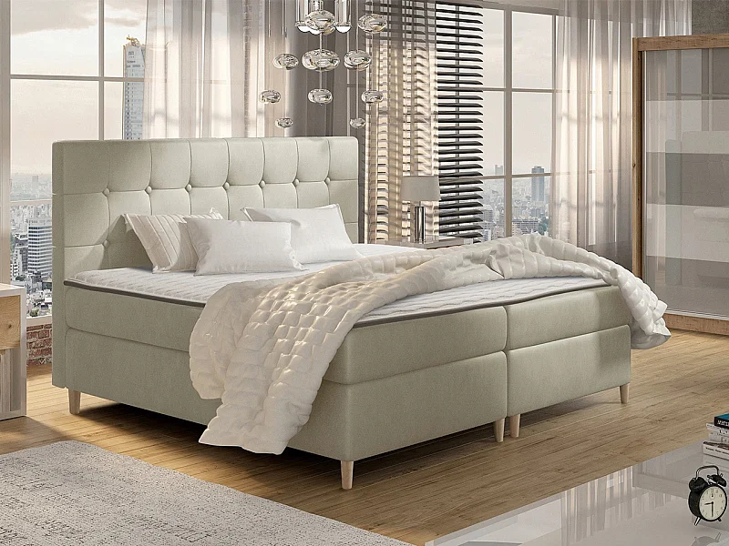 Cama continental Baltimore 130, Doble, Continental, De color marrón claro, 200x200, Tapiz