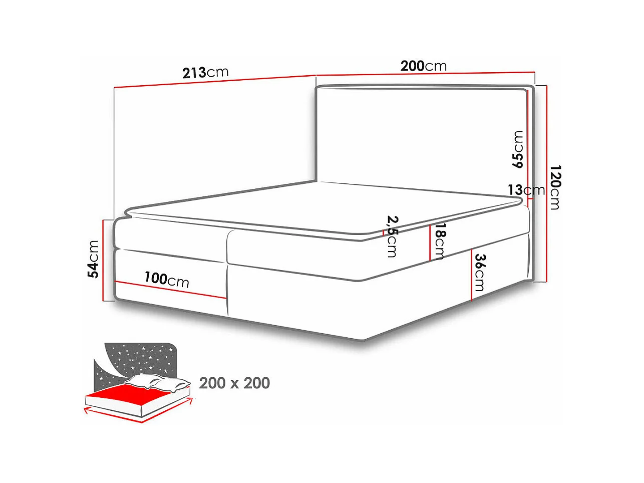 Cama continental Baltimore 163, Casal, Preto, Tecido, Estrados de cama