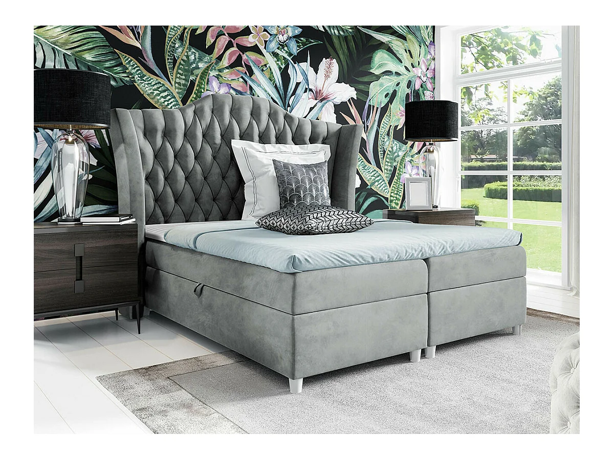 Cama continental Baltimore 183, Continental, Cinzento, Tecido