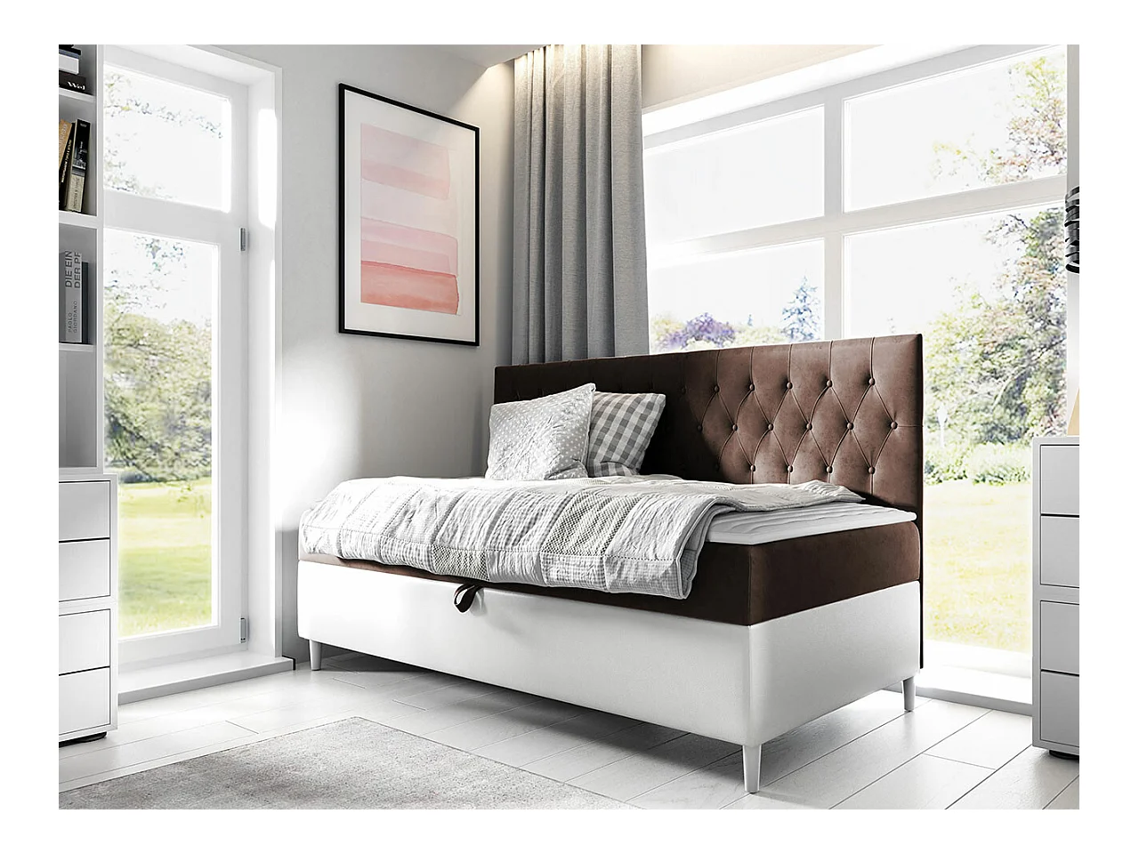 Cama continental Baltimore 166, Solteiro, Castanho, Tecido, 9x20x12cm