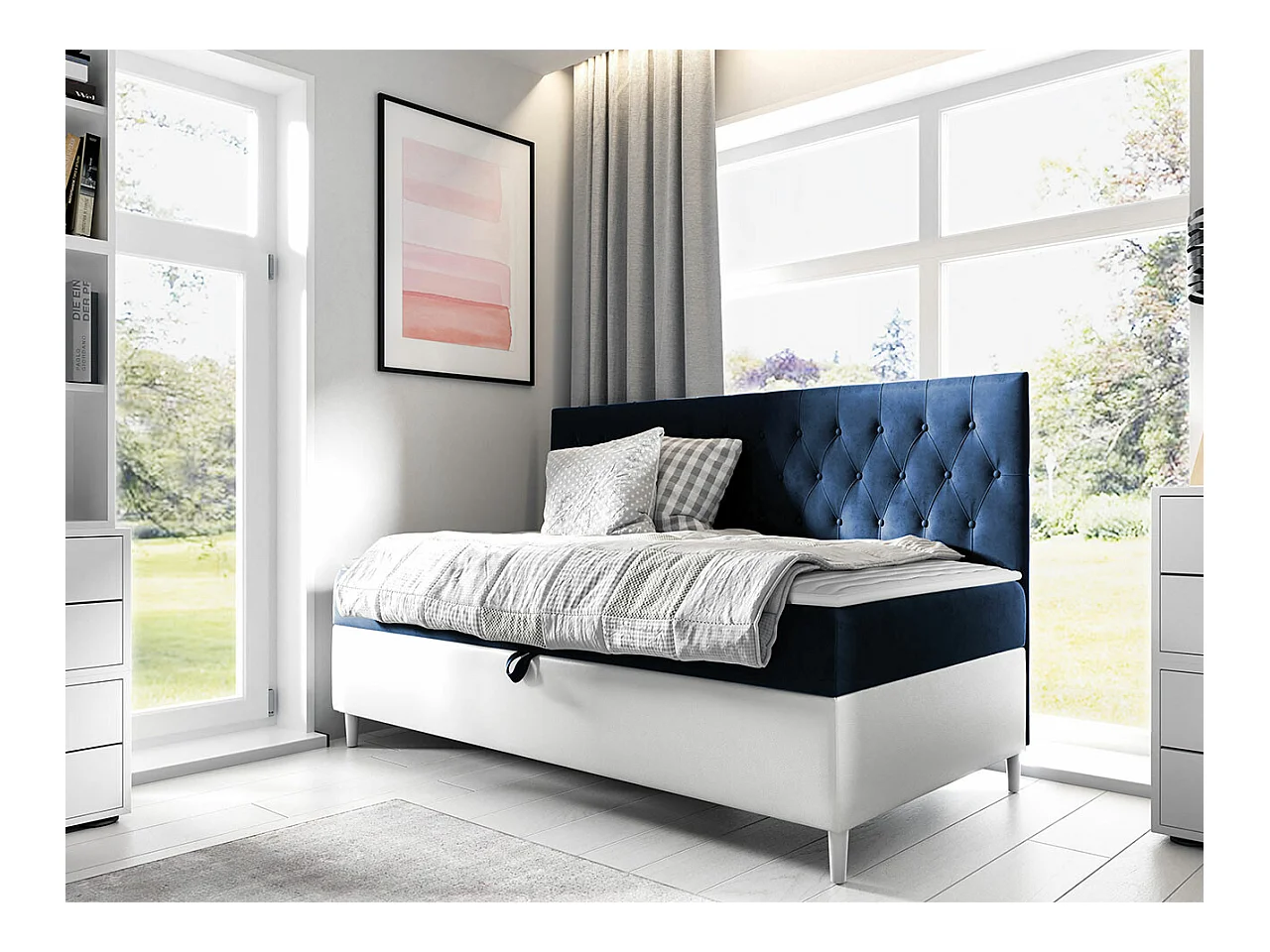 Cama continental Baltimore 166, Individuales, Continental, Azul, 90x200, Somieres, 98cm