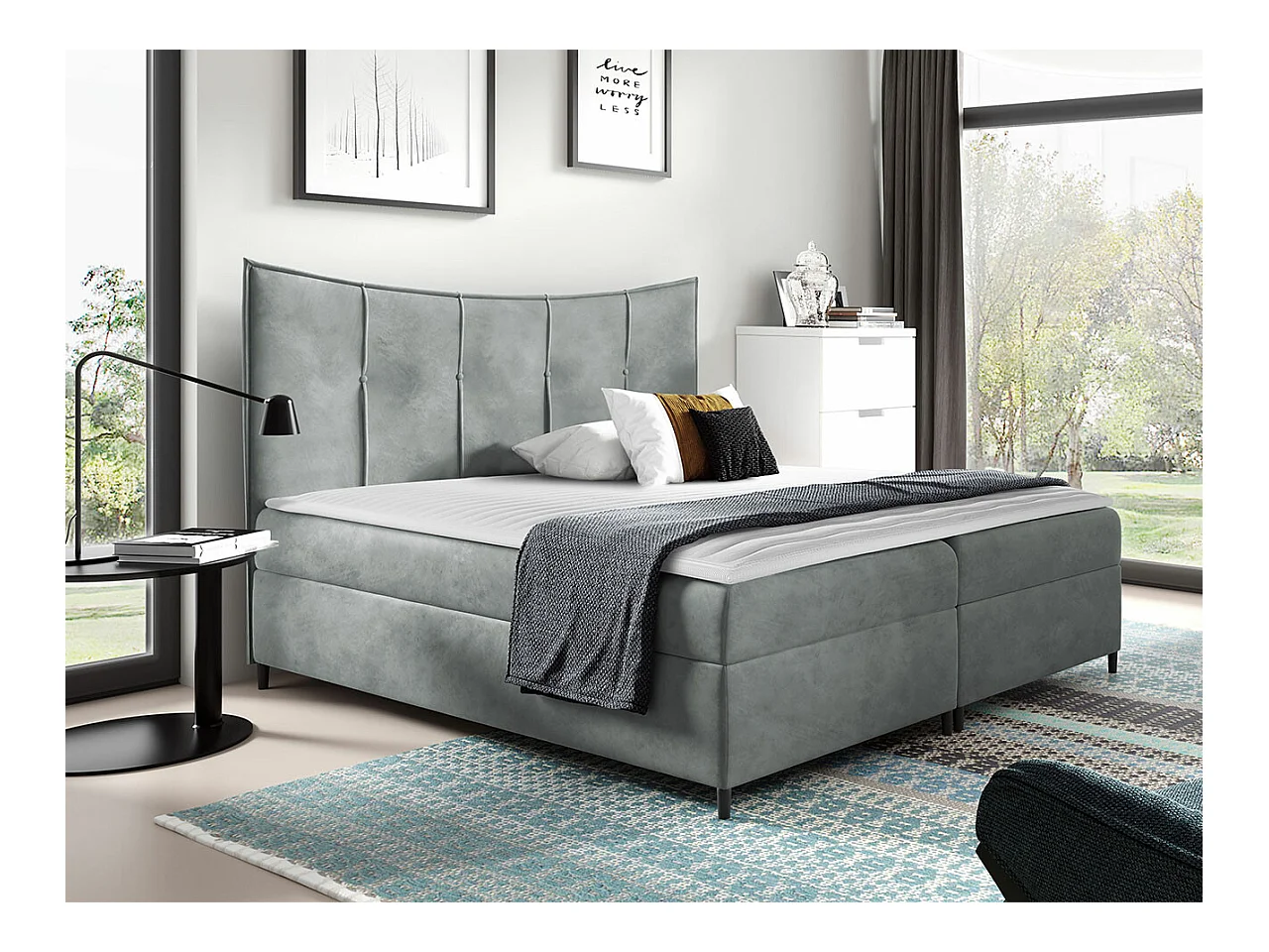 Cama continental Baltimore 178, Continental, Doble, Gris, 200x200, Tapiz, Somieres, 200cm