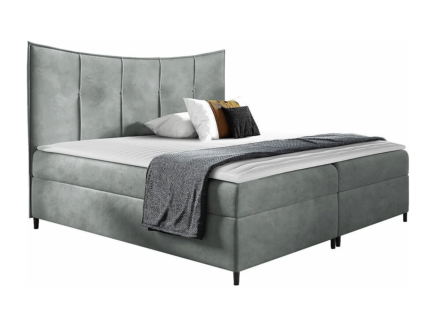 Cama continental Baltimore 178, Continental, Doble, Gris, 200x200, Tapiz, Somieres, 200cm