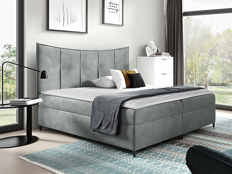 Cama continental Baltimore 178, Continental, Doble, Gris, 200x200, Tapiz, Somieres, 200cm