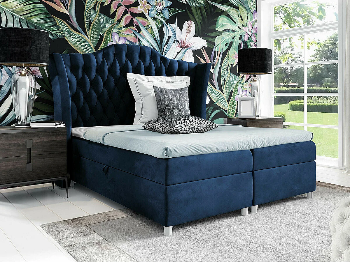 Cama continental Baltimore 183, Continental, Doble, Azul, 160x200, Tapiz, 200x209x147cm