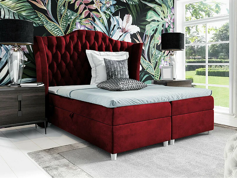 Cama continental Baltimore 183, Continental, Doble, Rojo, 160x200, Tapiz, 200x209x147cm
