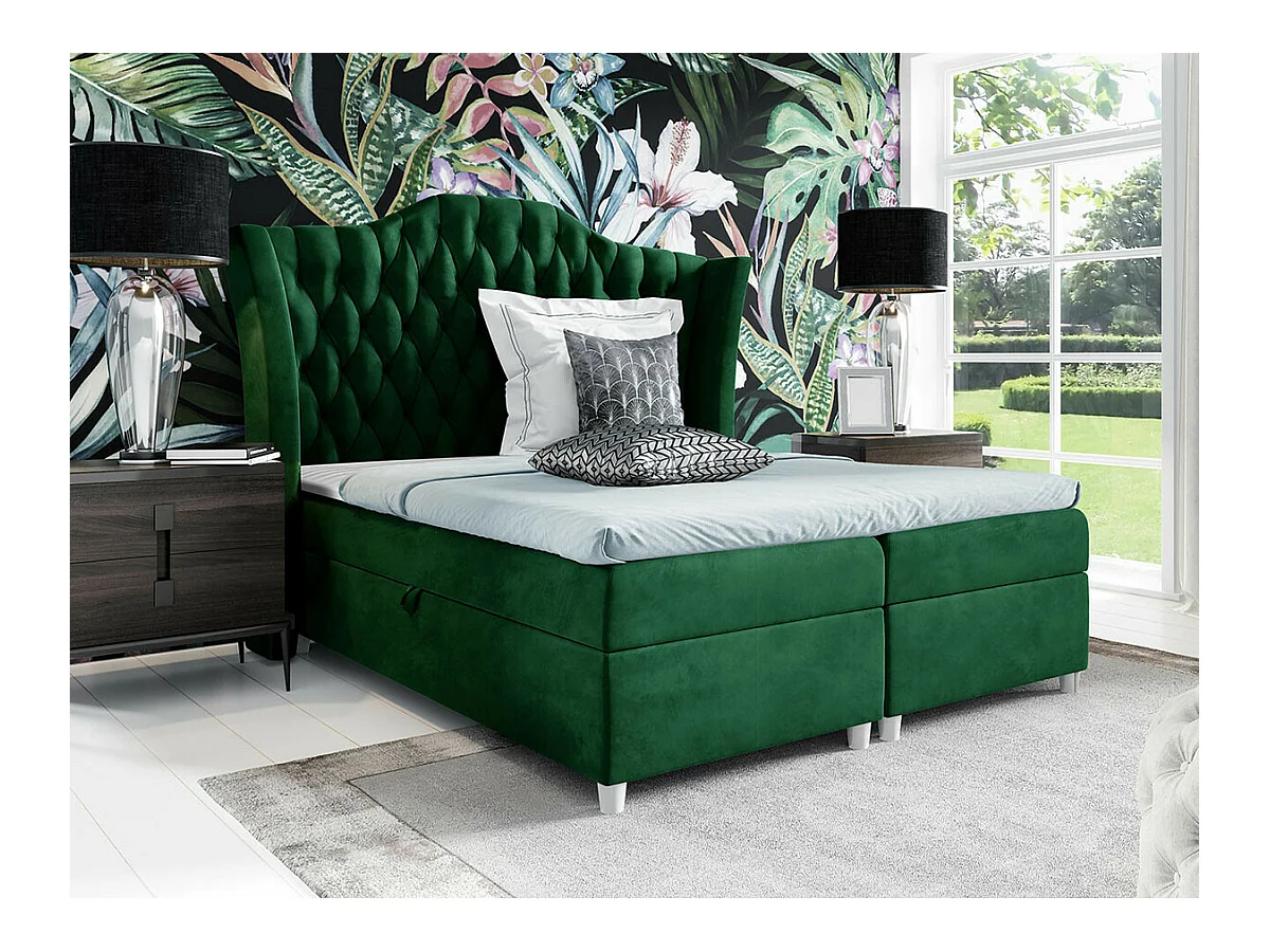 Cama continental Baltimore 183, Continental, Doble, Verde, 160x200, Tapiz, 200x209x147cm