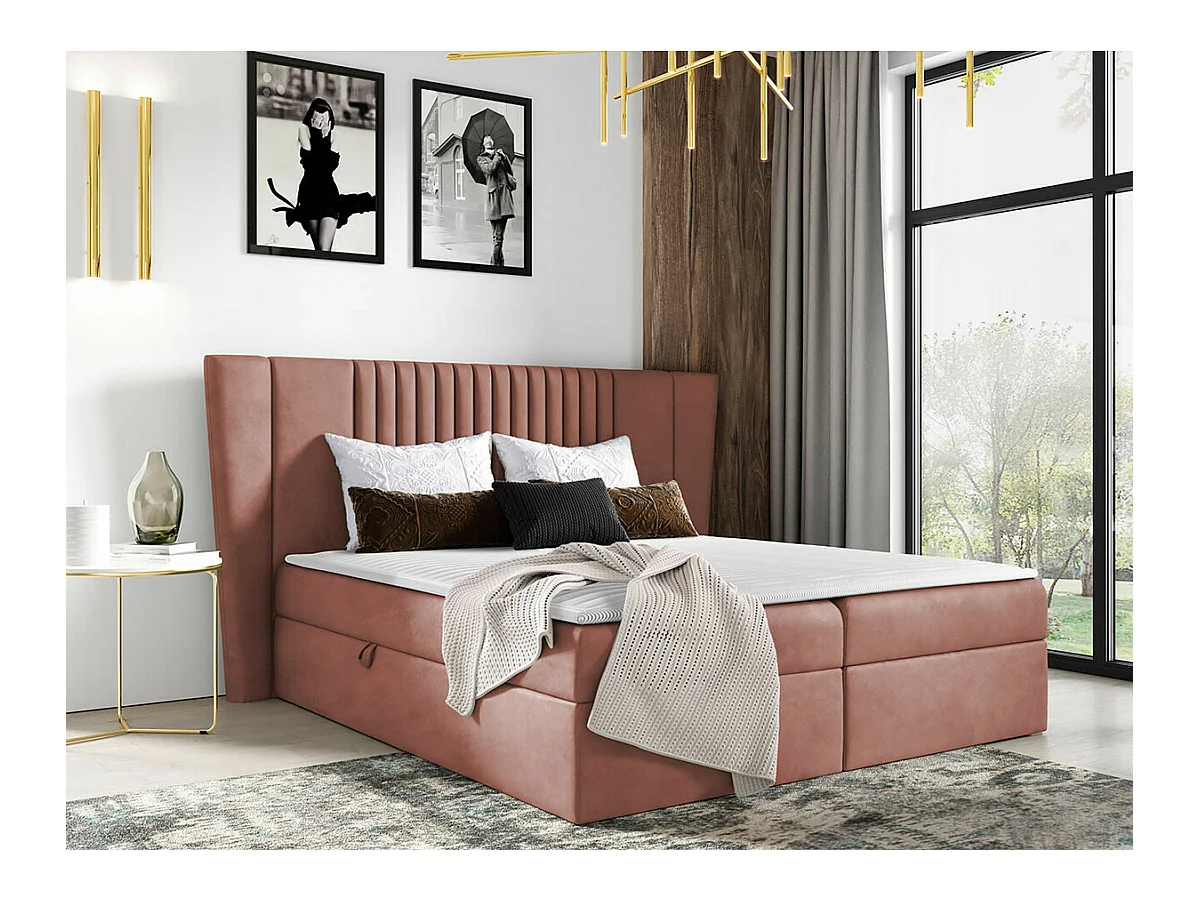 Cama continental Baltimore 184, Casal, Rosé, Tecido, Estrados de cama